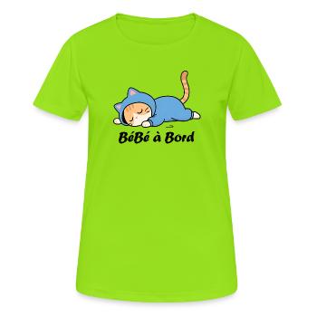 Bébé à bord - T-shirt respirant Femme - vert néon - Devant - AI Model Female 172 dark (172cm)