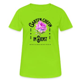 Die Gartenchefin - Deine Blumen, deine Regeln - Frauen T-Shirt atmungsaktiv - Neongrün - Vorne - AI Model Female 172 dark (172cm)