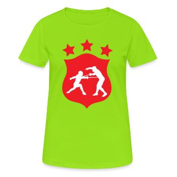 Fecht-Silhouetten-Duell und Kampfwappen - Frauen T-Shirt atmungsaktiv - Neongrün - Vorne - AI Model Female 172 dark (172cm)