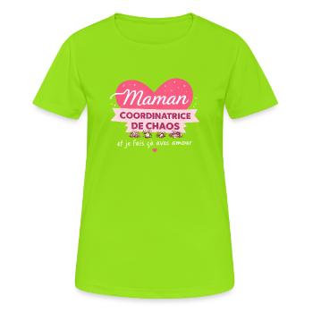 Maman coordinatrice de chaos humour - T-shirt respirant Femme - vert néon - Devant - AI Model Female 172 dark (172cm)