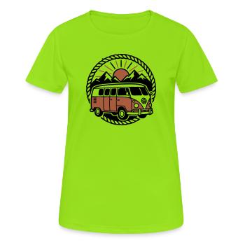 Célèbre Retro Vanlife Camper Bus - T-shirt respirant Femme - vert néon - Devant - AI Model Female 172 dark (172cm)