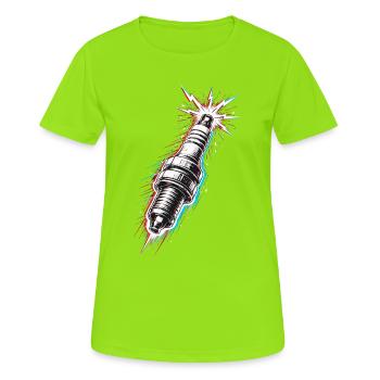 Spark Plug Engine Mechanic Tool Design - Women's Breathable T-Shirt - neon green - Front - AI Model Female 172 dark (172cm)
