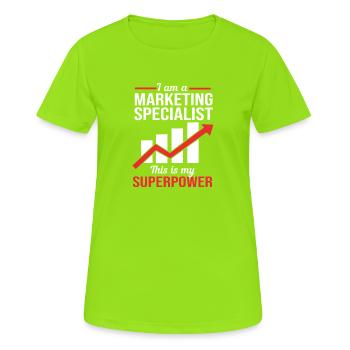 Responsable marketing - T-shirt respirant Femme - vert néon - Devant - AI Model Female 172 dark (172cm)