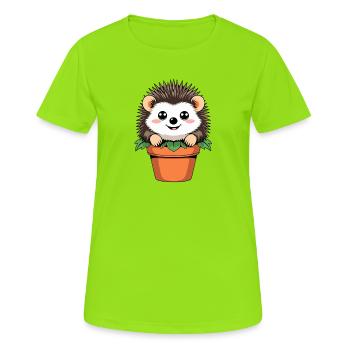 Petit hérisson de jardin en pot - T-shirt respirant Femme - vert néon - Devant - AI Model Female 172 dark (172cm)