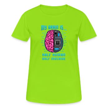 Graphique IA mi-humain mi-machine - T-shirt respirant Femme - vert néon - Devant - AI Model Female 172 dark (172cm)