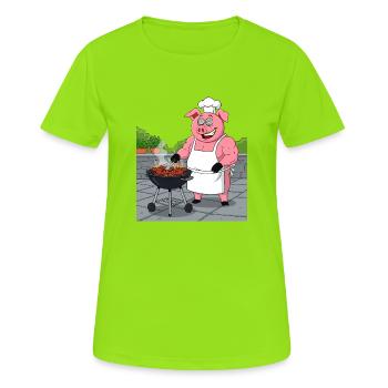 Grillendes gemütliches Schwein - Frauen T-Shirt atmungsaktiv - Neongrün - Vorne - AI Model Female 172 dark (172cm)