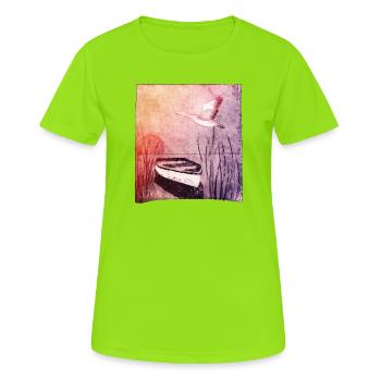 Bateau sur le lac - œuvres sculptées à la main - T-shirt respirant Femme - vert néon - Devant - AI Model Female 172 dark (172cm)