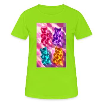 Neon-Gummibärchen auf Schachbrett - Frauen T-Shirt atmungsaktiv - Neongrün - Vorne - AI Model Female 172 dark (172cm)
