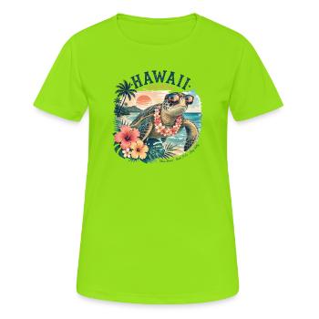Hawaii Schildkröte mit Sonnenbrille - Frauen T-Shirt atmungsaktiv - Neongrün - Vorne - AI Model Female 172 dark (172cm)