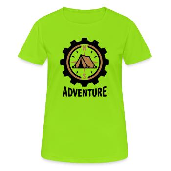 Abenteuer Kompass Zelt Camping Wandergruppe - Frauen T-Shirt atmungsaktiv - Neongrün - Vorne - AI Model Female 172 dark (172cm)