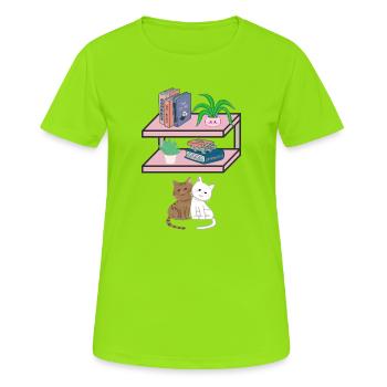 Katzen & Bücherregal Kuschellook - Frauen T-Shirt atmungsaktiv - Neongrün - Vorne - AI Model Female 172 dark (172cm)