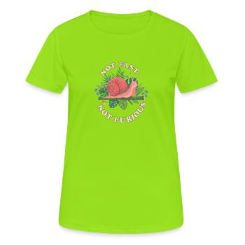 Not Fast Not Furious Funny Snail Pun - Women's Breathable T-Shirt - neon green - Front - AI Model Female 172 dark (172cm)