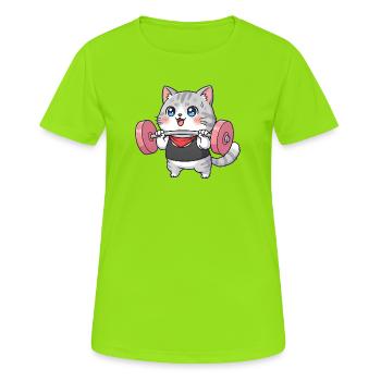 Le chat soulève des poids - T-shirt respirant Femme - vert néon - Devant - AI Model Female 172 dark (172cm)