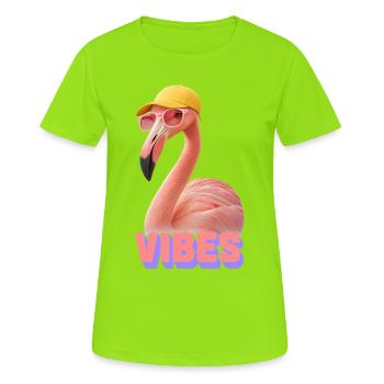 Cool "VIBES" Flamingo - Frauen T-Shirt atmungsaktiv - Neongrün - Vorne - AI Model Female 172 dark (172cm)