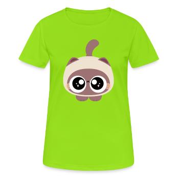 Chat Chibi aux yeux étincelants - T-shirt respirant Femme - vert néon - Devant - AI Model Female 172 dark (172cm)