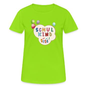 Schulkind 2026  Einschulung - Frauen T-Shirt atmungsaktiv - Neongrün - Vorne - AI Model Female 172 dark (172cm)