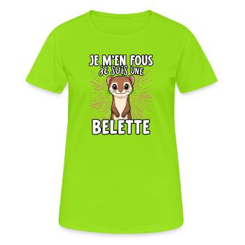 Je m'en fous je suis une Belette - süßer Wiesel - Frauen T-Shirt atmungsaktiv - Neongrün - Vorne - AI Model Female 172 dark (172cm)