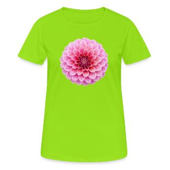 Rosa Dahlienblüte Botanisches Blumenmotiv  - Frauen T-Shirt atmungsaktiv - Neongrün - Vorne - AI Model Female 172 dark (172cm)