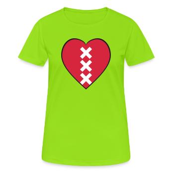 Souvenir rouge de la Croix Saint-André du Cœur d’Amsterdam XXX - T-shirt respirant Femme - vert néon - Devant - AI Model Female 172 dark (172cm)