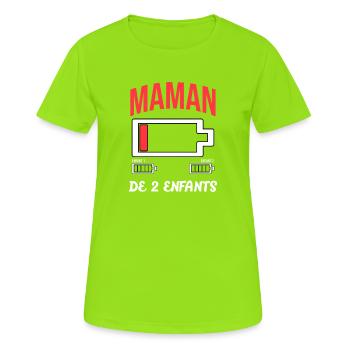 Maman Épuisée Batterie Faible 2 Enfants - T-shirt respirant Femme - vert néon - Devant - AI Model Female 172 dark (172cm)