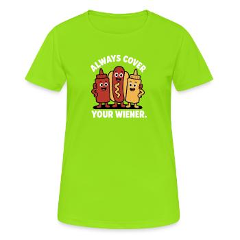 Toujours couvrir les Viennois ! Hot-dog drôle - T-shirt respirant Femme - vert néon - Devant - AI Model Female 172 dark (172cm)