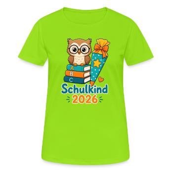 Schulkind 2026 Eule Einschulung - Frauen T-Shirt atmungsaktiv - Neongrün - Vorne - AI Model Female 172 dark (172cm)