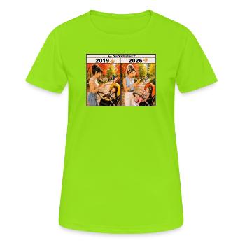 Maman avec smartphone et bébé - T-shirt respirant Femme - vert néon - Devant - AI Model Female 172 dark (172cm)