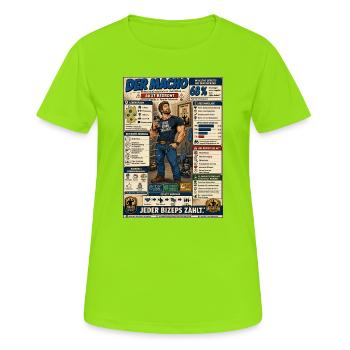 Der Macho – jeder Bizeps zählt - Frauen T-Shirt atmungsaktiv - Neongrün - Vorne - AI Model Female 172 dark (172cm)