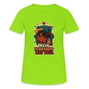 Mein Feierabend hat Fell - Frauen T-Shirt atmungsaktiv - Neongrün - Vorne - AI Model Female 172 dark (172cm)