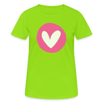 Rosa-Herz-Emblem auf kreisförmigem rosa Feld - Frauen T-Shirt atmungsaktiv - Neongrün - Vorne - AI Model Female 172 dark (172cm)