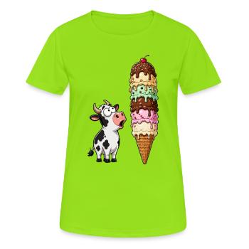 Vache émerveillée par la tour de glace - T-shirt respirant Femme - vert néon - Devant - AI Model Female 172 dark (172cm)