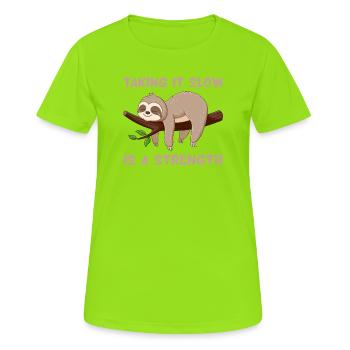 Langsame und starke Trägheit - Frauen T-Shirt atmungsaktiv - Neongrün - Vorne - AI Model Female 172 dark (172cm)
