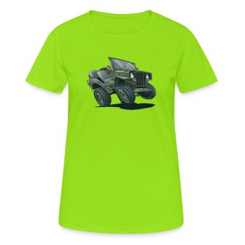 Dessin animé Willys MB sur véhicule tout-terrain | RCCX - T-shirt respirant Femme - vert néon - Devant - AI Model Female 172 dark (172cm)