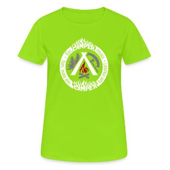Camper cooler Spruch weiss - alle Farben änderbar - Frauen T-Shirt atmungsaktiv - Neongrün - Vorne - AI Model Female 172 dark (172cm)