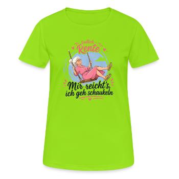 Endlich Rente - Mir reichts, ich geh schaukeln - Frauen T-Shirt atmungsaktiv - Neongrün - Vorne - AI Model Female 172 dark (172cm)