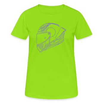 Casque violet néon - Visière - T-shirt respirant Femme - vert néon - Devant - AI Model Female 172 dark (172cm)