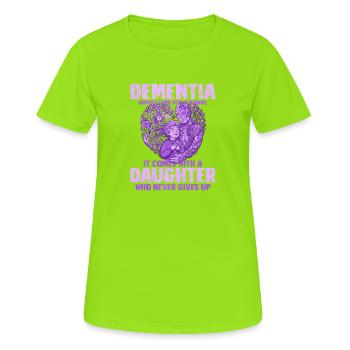 Dementia Tochter Durchhalte Shirt - Frauen T-Shirt atmungsaktiv - Neongrün - Vorne - AI Model Female 172 dark (172cm)