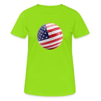 USA-FLAGGE AUF EINEM FUSSBALL - Frauen T-Shirt atmungsaktiv - Neongrün - Vorne - AI Model Female 172 dark (172cm)