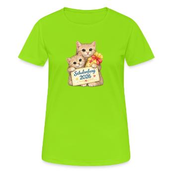 Katzen zum Schulbeginn 2026 - Frauen T-Shirt atmungsaktiv - Neongrün - Vorne - AI Model Female 172 dark (172cm)