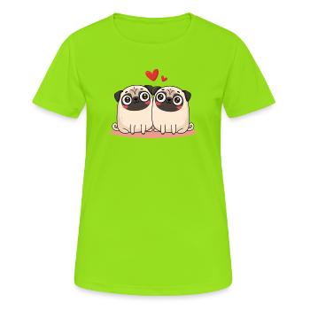 Mopspaar Mops - Frauen T-Shirt atmungsaktiv - Neongrün - Vorne - AI Model Female 172 dark (172cm)