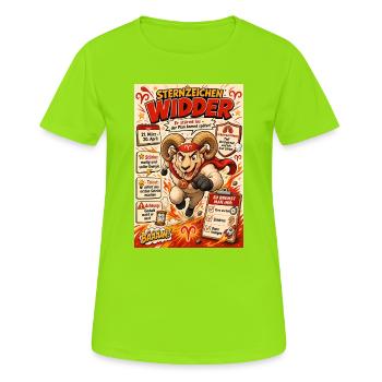 Widder Sternzeichen - Erst stürmen, Plan später - Frauen T-Shirt atmungsaktiv - Neongrün - Vorne - AI Model Female 172 dark (172cm)