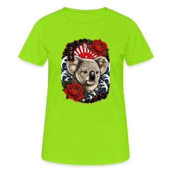 Koala im japanischen Irezumi Tattoo Stil - Frauen T-Shirt atmungsaktiv - Neongrün - Vorne - AI Model Female 172 dark (172cm)