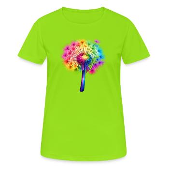 Regenbogen-Pusteblume - Frauen T-Shirt atmungsaktiv - Neongrün - Vorne - AI Model Female 172 dark (172cm)