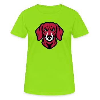 Logo de la mascotte teckel - T-shirt respirant Femme - vert néon - Devant - AI Model Female 172 dark (172cm)