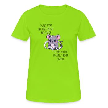 Ich kann nicht anfangen, weil ich vielleicht nicht fertig werde - Frauen T-Shirt atmungsaktiv - Neongrün - Vorne - AI Model Female 172 dark (172cm)