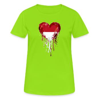 Monaco Tropfendes Herz in Rot-Weiß Flagge - Frauen T-Shirt atmungsaktiv - Neongrün - Vorne - AI Model Female 172 dark (172cm)