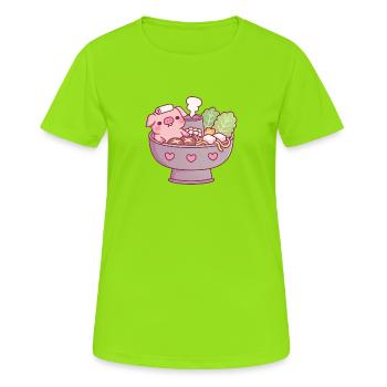 Lustiges Schwein entspannt sich im Dampfschiff-Hotpot-Whirlpool - Frauen T-Shirt atmungsaktiv - Neongrün - Vorne - AI Model Female 172 dark (172cm)