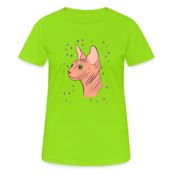 Sphynx mit Sternen - Frauen T-Shirt atmungsaktiv - Neongrün - Vorne - AI Model Female 172 dark (172cm)