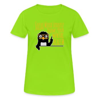 Social Media Seriously Harms Mental Health Pinguin - Frauen T-Shirt atmungsaktiv - Neongrün - Vorne - AI Model Female 172 dark (172cm)