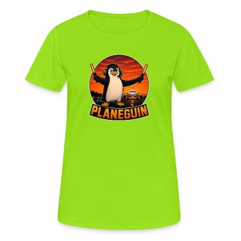 Platanguin, Pinguin und Flugzeuge - Frauen T-Shirt atmungsaktiv - Neongrün - Vorne - AI Model Female 172 dark (172cm)